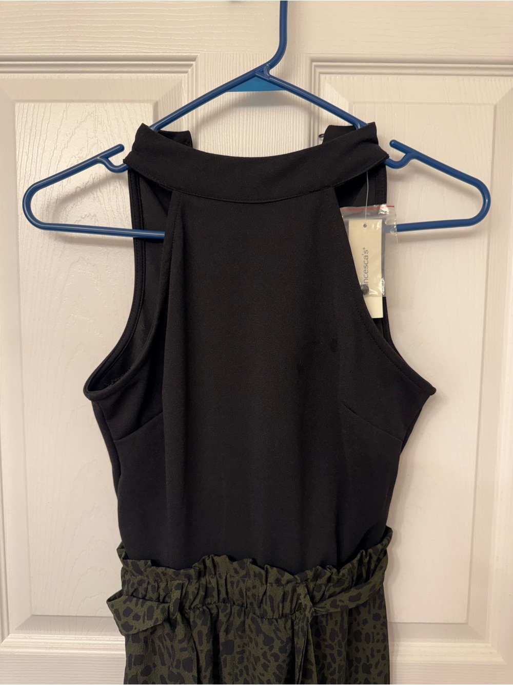 Francesca's Black & Olive Green Leopard Print Halter Top Jumpsuit Size: XS